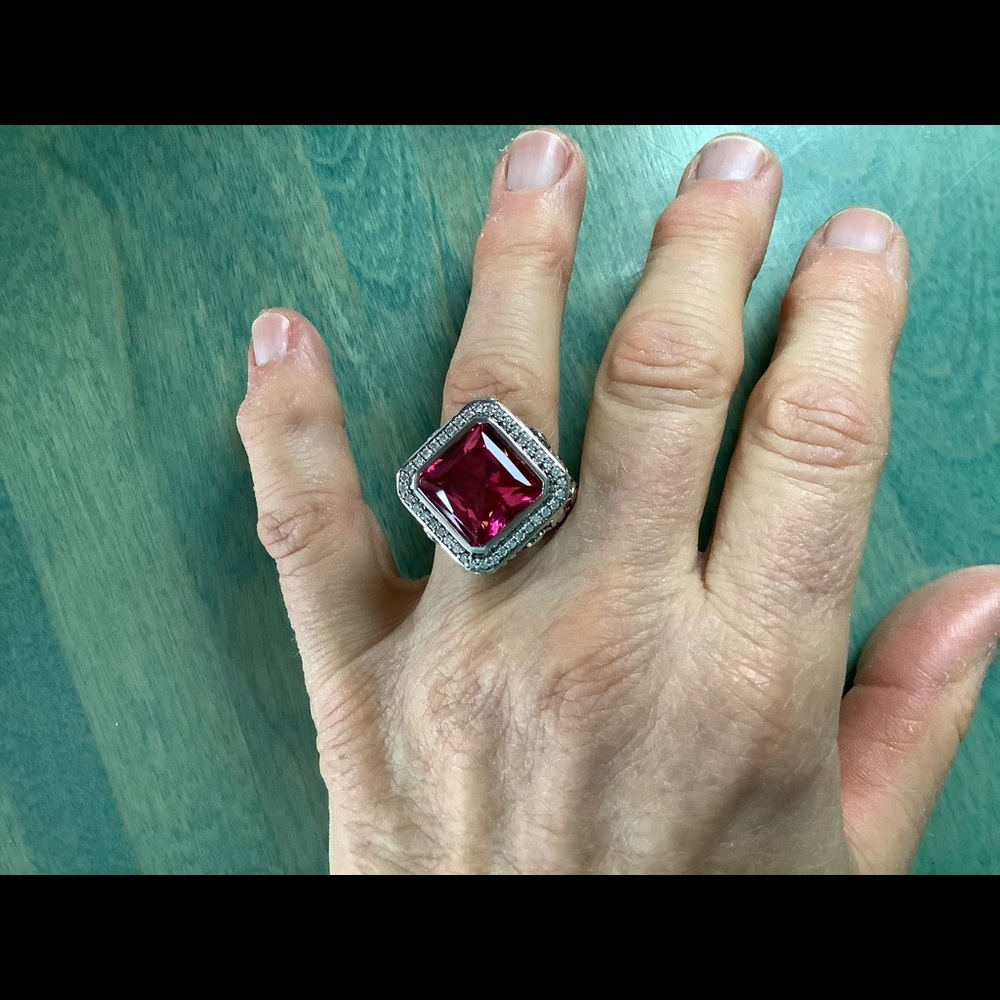 John Hardy Silver Ring with Red Square Gemstone